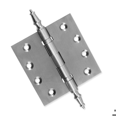 Embassy 4-1/2 x 4-1/2 Solid Brass Ball Bearing Hinge, Satin Nickel Finish Steeple Tips 4545BBUS15S-1